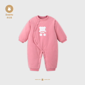 多比兔秋冬1 18月婴儿男女宝宝偏开棉蛤衣薄棉夹棉连体衣保暖爬服