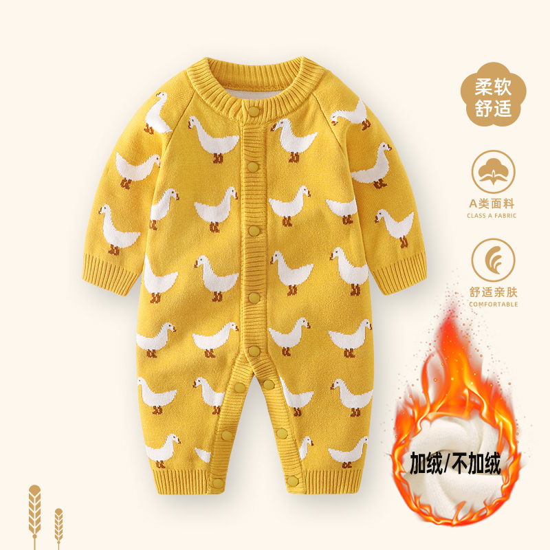 婴儿秋冬加绒加厚连体衣服