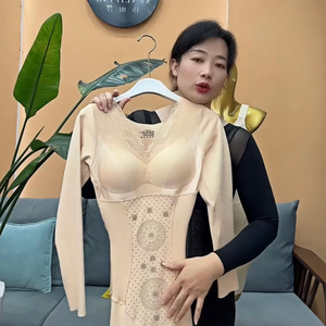德绒保暖连体塑身衣带杯罩免穿文胸后脱式内搭收腹保暖套装一体裤