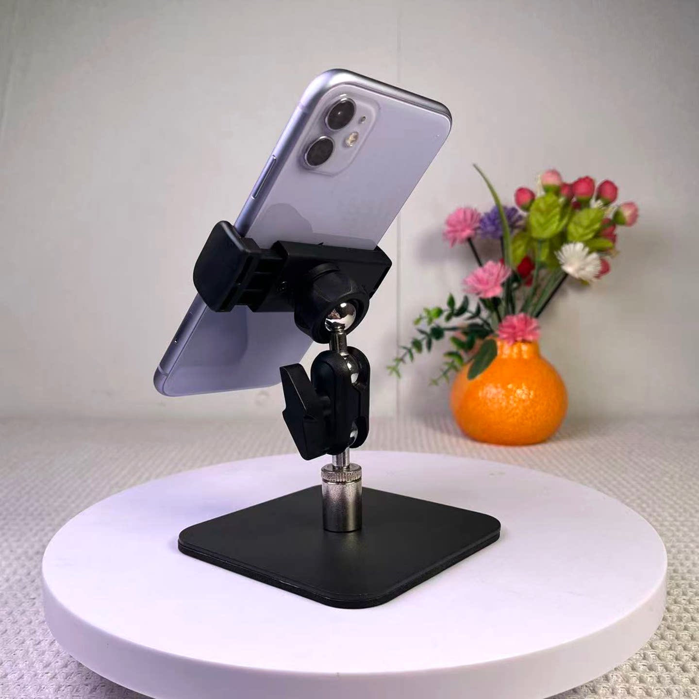 手机支架金属方盘万向旋转调节手机座桌面固定直播拍摄懒人支架矮款手机夹一键解锁单手取放
