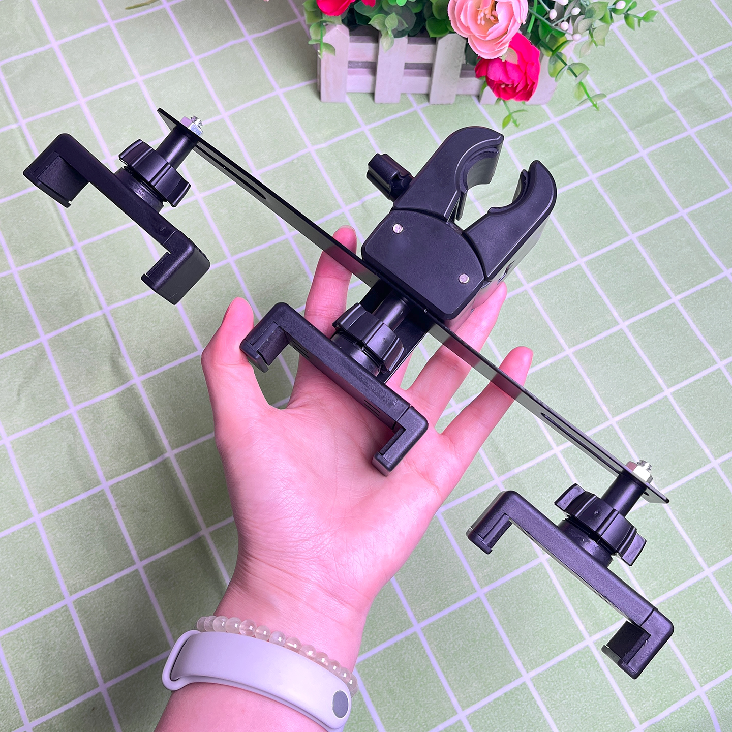 直播支架金属扩展横杆三机位大号钳夹三脚架直播手机夹多机位手机支架圆管固定夹多机位配件