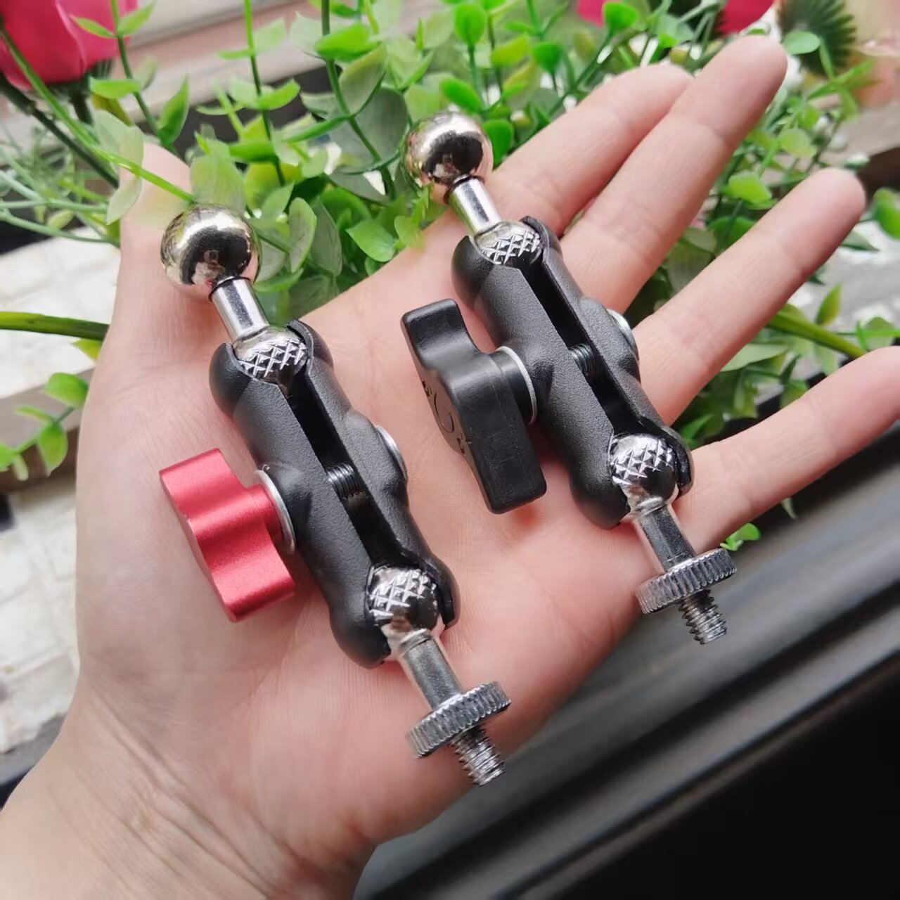 1/4内外牙转17㎜球头机械豌豆怪手全金属万向头转接云台三角架替换头手机支架转接头360度相机花生夹配件