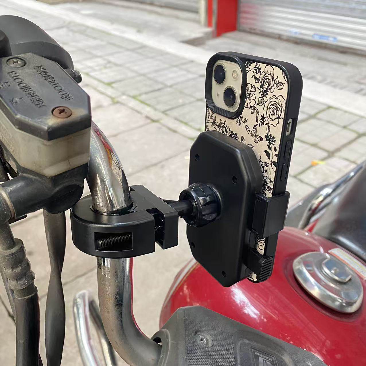 电动车手机支架摩托车夹持式通用防震骑行导航架踏板车反光镜手机夹防震支夹单手取放手机架360度旋转