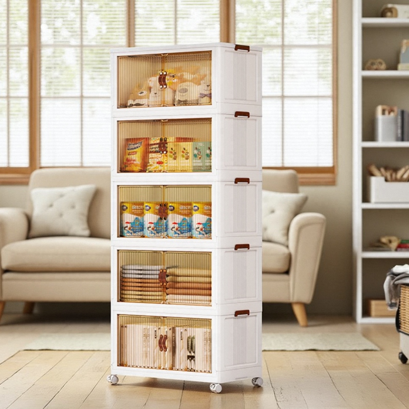 多层收纳柜免安装家用卧室置物柜可移动折叠双开门式塑料储物柜子