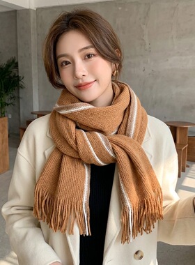 韩版ins风潮流围巾秋冬季女仿羊绒时尚优雅气质百搭流苏保暖披肩