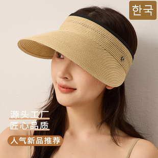 夏季 透气遮阳草帽 高品质海边度假沙滩空顶太阳帽防晒草编帽子女款