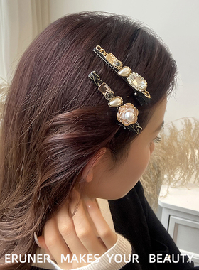 韩国发夹女侧边夹复古小香风网红发卡头饰珍珠刘海夹一字夹发饰品