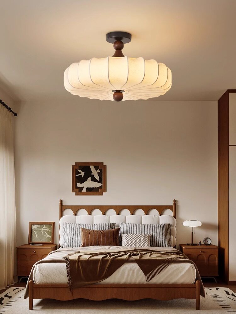 宋朝美学卧室灯南洋风格实木织物主卧室灯覆古法国中世纪风格房间