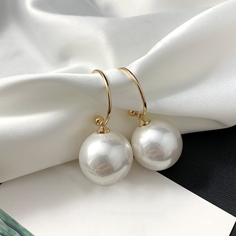 韩国新款大气香槟贝壳大珍珠耳环