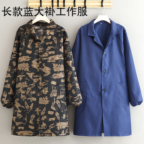 长款蓝大褂工作服男装春