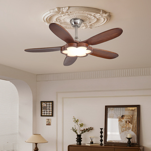 铭琢中古风实木胡桃色风扇吊灯静音大风量遥控灯具客厅餐厅卧室灯