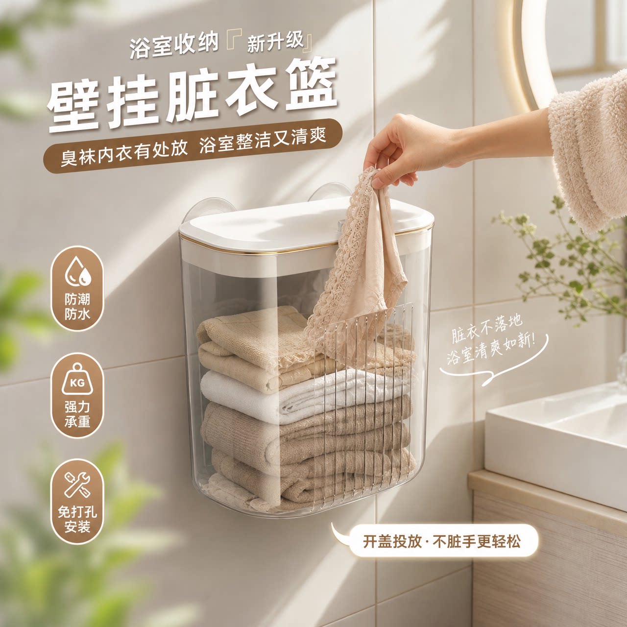 卫生间脏衣篮壁挂式家用脏衣服收纳筐高级感挂墙免打孔浴室脏衣篓