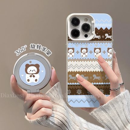 冬日小熊适用opporeno14手机壳新款Reno13pro旋转支架RENO12磨砂彩银remo11PRO+防摔10por全包9/8/7女6/5k硬