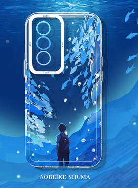 适用于OPPOReno12手机壳新款透明硅胶软壳11Pro全包边蓝色海洋Reno10个性简约情侣9Pr夏日散热oppo鲸鱼女防摔