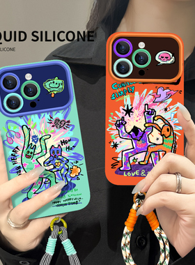 适用于苹果15pro手机壳高级小众iphone17创意麻花挂绳IP14全包镜头13PRO新款大视窗11/12网红ins风16Plus情侣