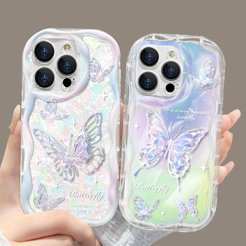适用于苹果15promax手机壳iPhone15新款奶油纹13mini透明软硅胶7/8plus蝴蝶iPhone12/11全包防摔14小熊链条女怎么看?