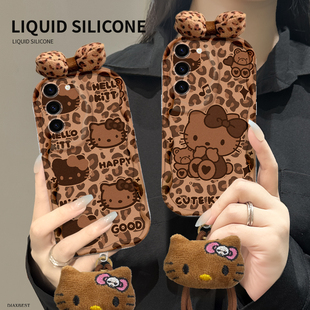 适用于三星GalaxyS24手机壳豹纹kitty猫S23Ultra创意蝴蝶结手贴S21 硅胶奶油纹S22超薄不顶膜S24Ultra秋冬潮