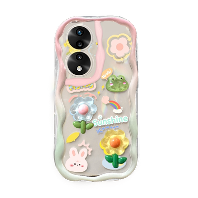 适用于华为荣耀70手机壳100花60/50兔子立体20/30s防摔手链x10新款奶油纹9xpro硅胶透明70PRO+全包镜头60SE女