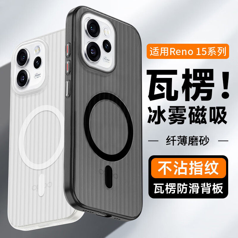 逸晟适用opporeno15手机壳新款reno15Pro瓦楞超薄PP壳reno14透明光栅13/14Pro行李箱纹magsafe磁吸防摔硬壳