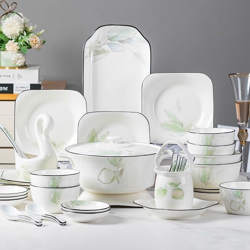 黑线春之意菜盘大号菜盘子家用小菜盘汤碗陶瓷北欧风单个餐具散件,餐饮具,盘,淘宝优惠券,粉丝福利购,淘宝优惠卷