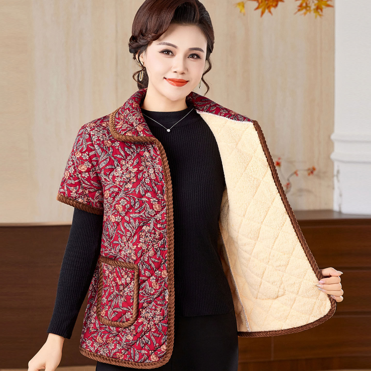 短袖棉马甲女加绒加厚护肩背心外穿冬季中老年妈妈装半袖马夹外套