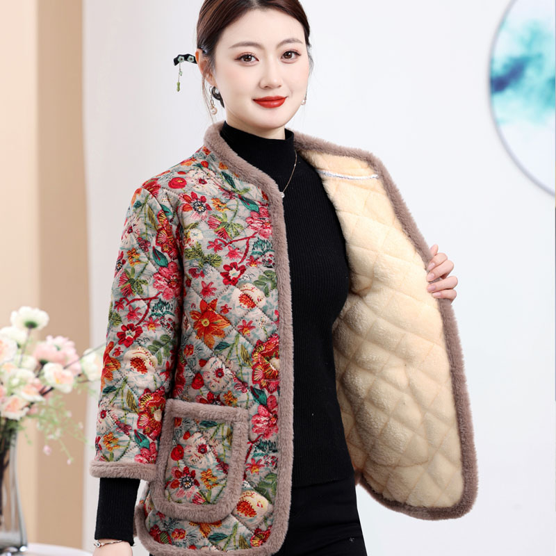 妈妈装七分袖棉马甲女冬加绒加厚短袖棉袄外套中老年半袖马夹棉衣