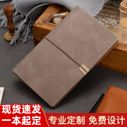 a6活页本外壳定制软皮笔记本小本子便携随身小号工作记录本绑带六孔高颜值手账盖章收集本订做可印LOGO
