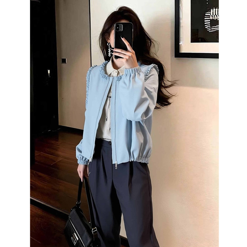 韩版宽松休闲高级小众不撞款蓝色短外套女2026新款减龄洋气小上衣,女装/女士精品,短外套,淘宝优惠券,粉丝福利购,淘宝优惠卷