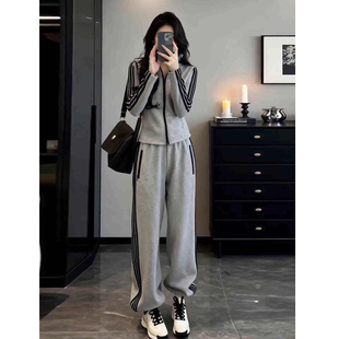 2025年韩式搭配一整套冬装运动休闲高级感灰色上衣裤子两件套装女