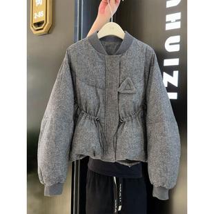 欧货轻奢洋气高级感灰色收腰羽绒服女2025巨好看的冬装短款厚外套