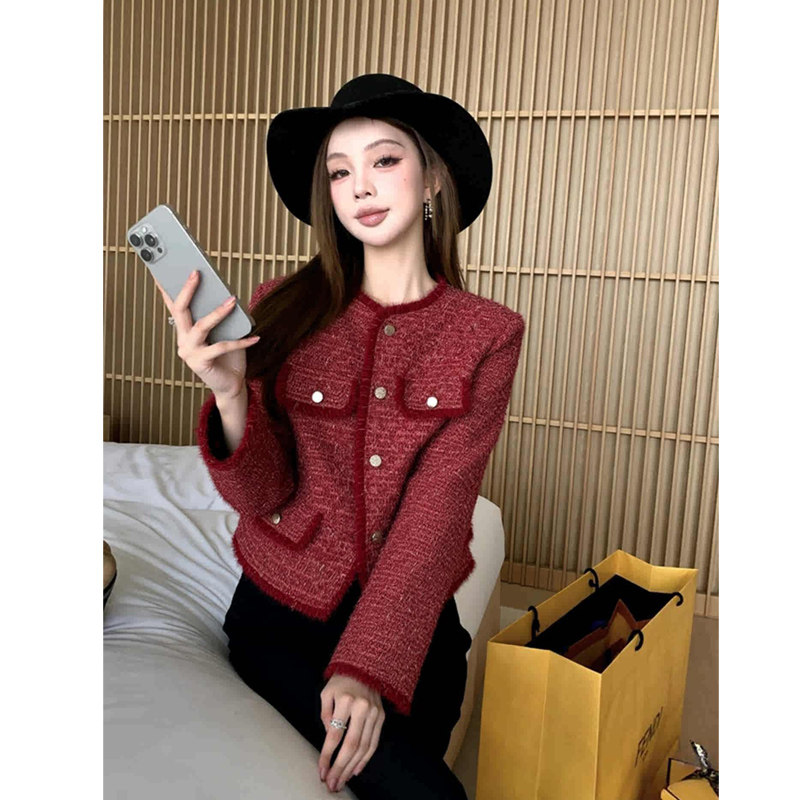 新年红色粗呢小香风外套女冬加厚高端时髦洋气独特超好看短款上衣,女装/女士精品,短外套,淘宝优惠券,粉丝福利购,淘宝优惠卷