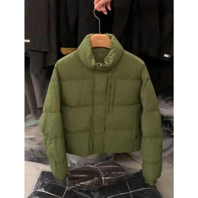 韩版绿色短款立领羽绒服女2025