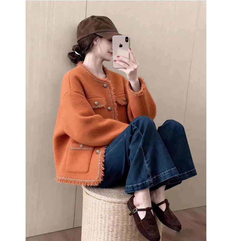 法式轻奢贵气小香风橘色短外套女2025秋冬高级小众不撞款洋气上衣,女装/女士精品,短外套,淘宝优惠券,粉丝福利购,淘宝优惠卷