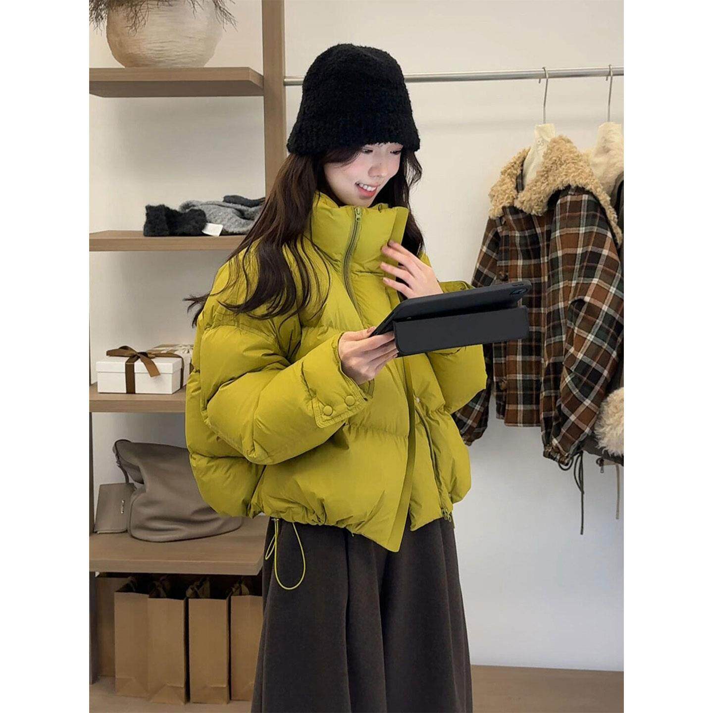 宽松高级感绿色立领羽绒服女