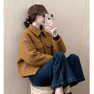 2025初冬新款今年流行爆款小香风巨好看的小个子短款黄色外套女秋