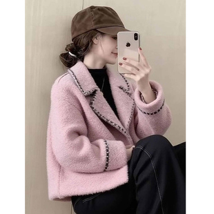 韩系减龄洋气小香风粉色短外套女2025秋冬绝美巨好看的小个子上衣