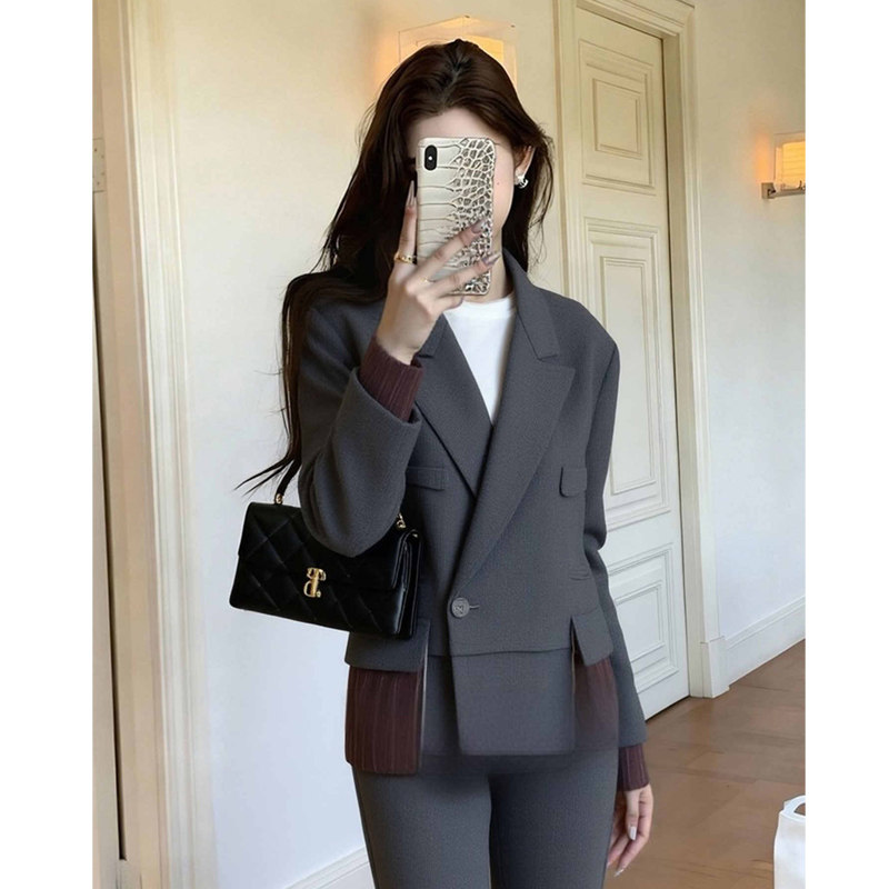 2026春季新款洋气复古老钱风灰色西装外套女短款通勤职场外套新款,女装/女士精品,短外套,淘宝优惠券,粉丝福利购,淘宝优惠卷