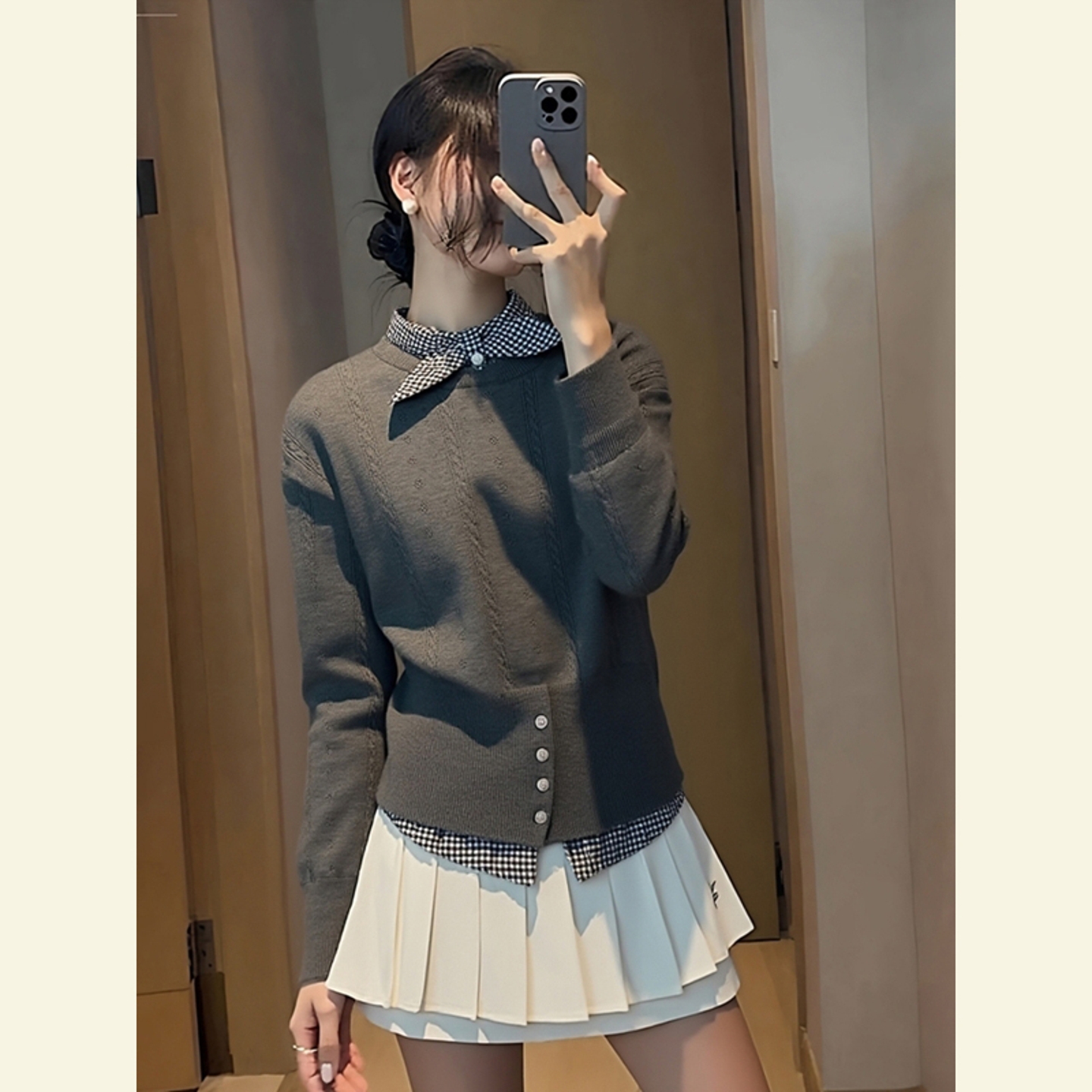 韩系气质高级感灰色掐腰针织衫女