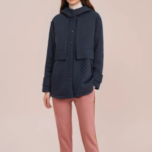 欧洲站2024秋冬时尚个性拼接黑色菱格棉服女宽松大码百搭外套上衣