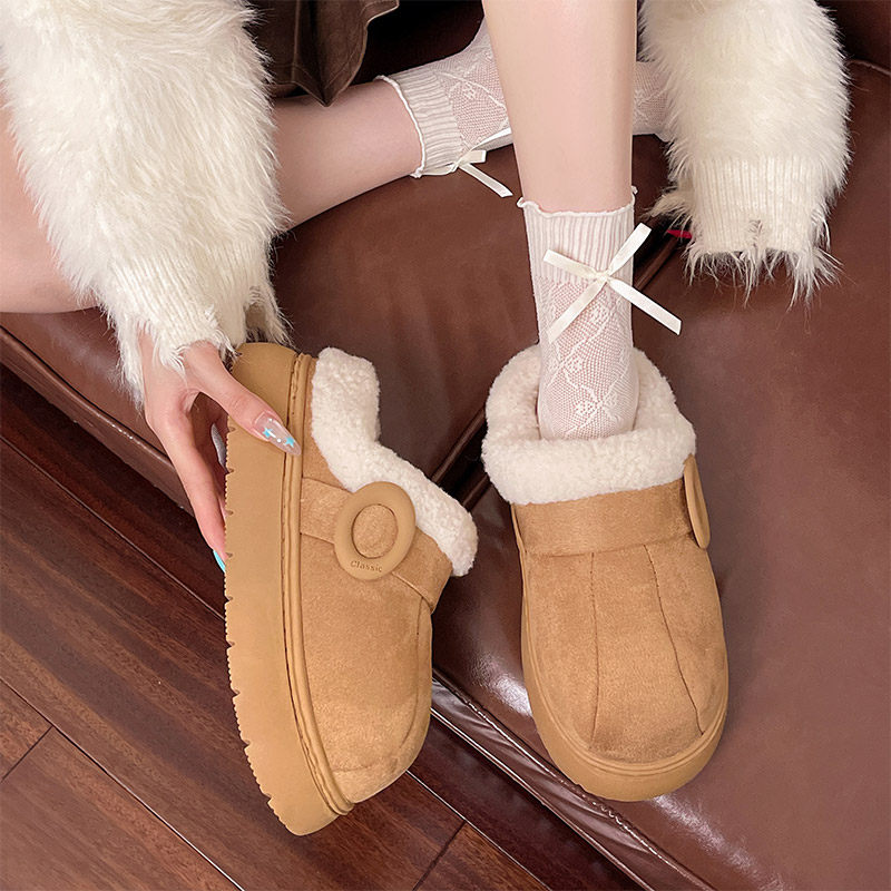 纽扣冬季毛毛拖鞋女2025新款室内居家穿麂皮绒保暖防滑厚底棉拖鞋,居家布艺,居家棉拖/棉鞋,淘宝优惠券,粉丝福利购,淘宝优惠卷