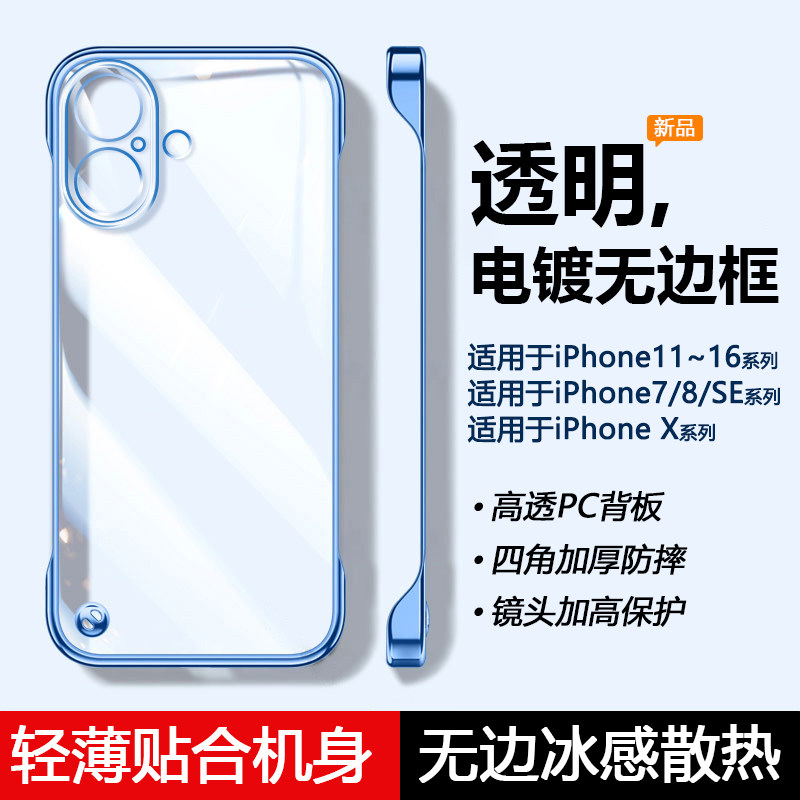 适用于苹果全系列透明电镀轻薄壳