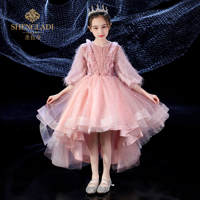 儿童礼服公主裙冬季女童生日长袖花童婚礼小女孩婚纱主持人演奏服