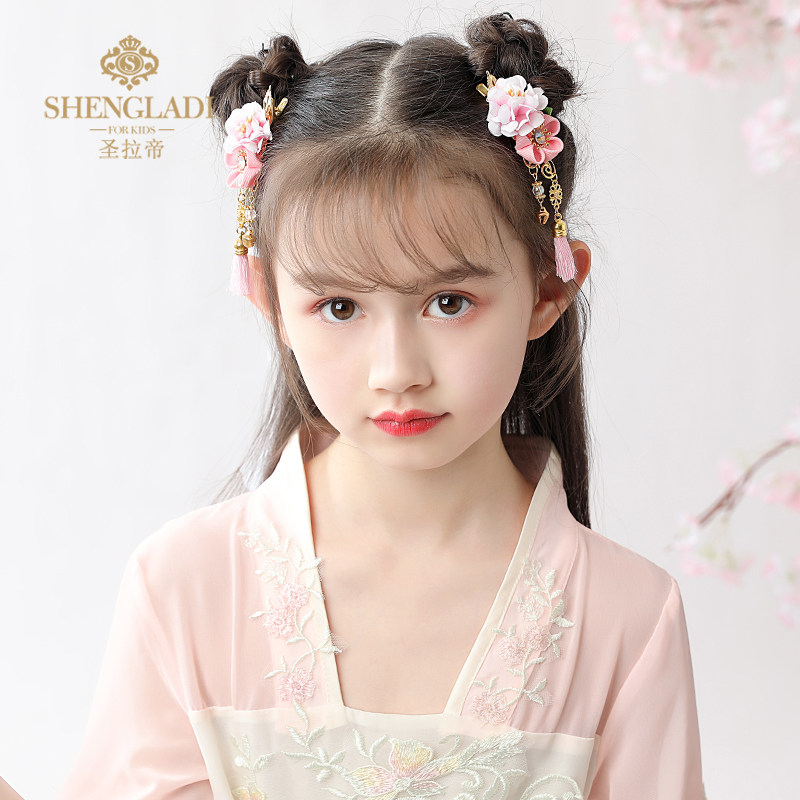 汉服头饰儿童流苏步摇发簪超仙复古女童唐装高端古装女孩可爱发夹