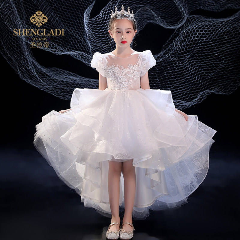 极速花童婚礼小女孩礼服r儿童白色婚纱生日公主裙女童主持人钢琴