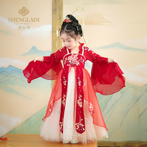 女童汉服冬季2024新款红色周岁古装超仙儿童中国风襦裙唐装连衣裙