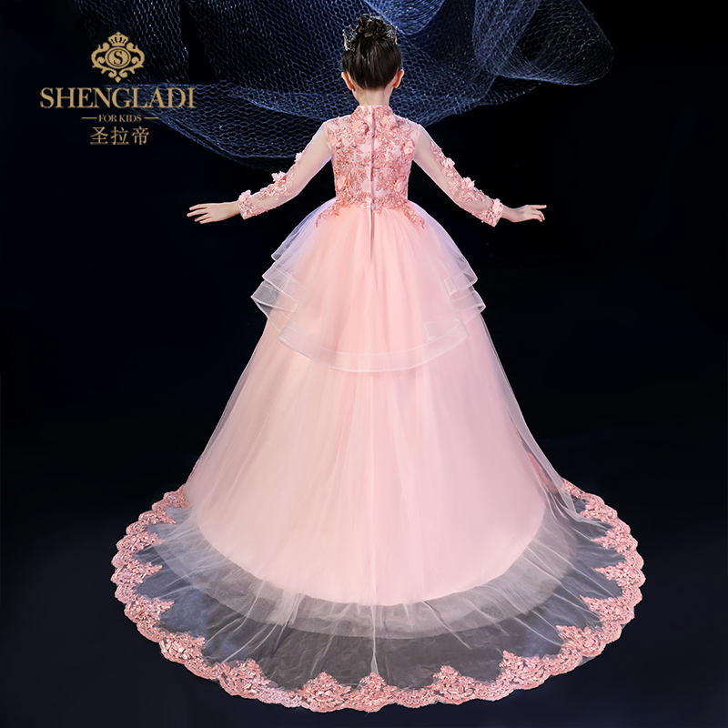 花童礼服公主裙公主婚礼粉色旗袍蓬蓬纱主持人走秀生日钢琴演出服