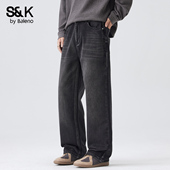 男2025秋季 新款 宽松直筒百搭复古美式 班尼路SK牛仔裤 休闲裤 子男YS