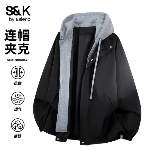 班尼路SK休闲风连帽假两件夹克男