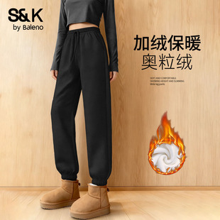 班尼路S&K系列黑色束脚卫裤女款秋冬新款高腰显瘦加绒保暖运动裤Q