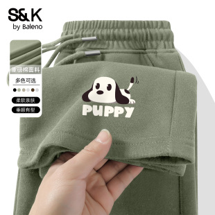 男生绿色高级感痞帅阔腿裤 班尼路S&K休闲裤 宽松直筒卫裤 秋季 男款